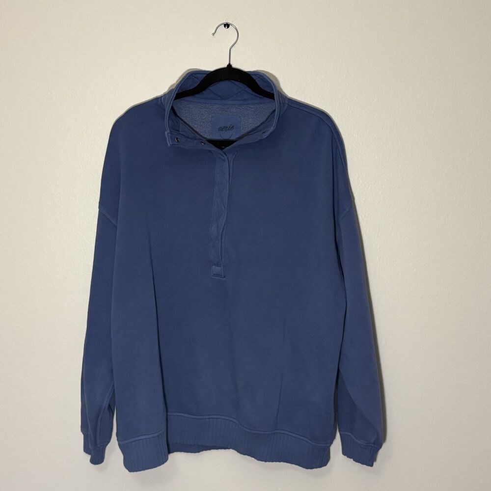 Aerie Oversized Snap Front Blue Collared Pullover Sweater Medium